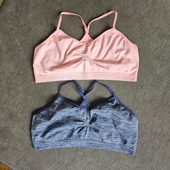 Athletic Essential Women's Blue Pink Racerback Athletic Sports Bra Size XL - Picture 1 of 7